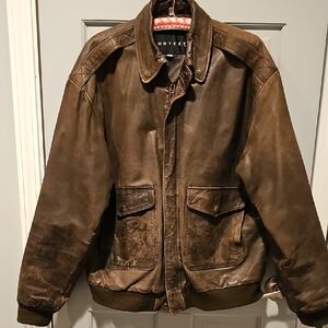 90s Bomber Leather Context Vintage Brown Field Jacket Military Men Large